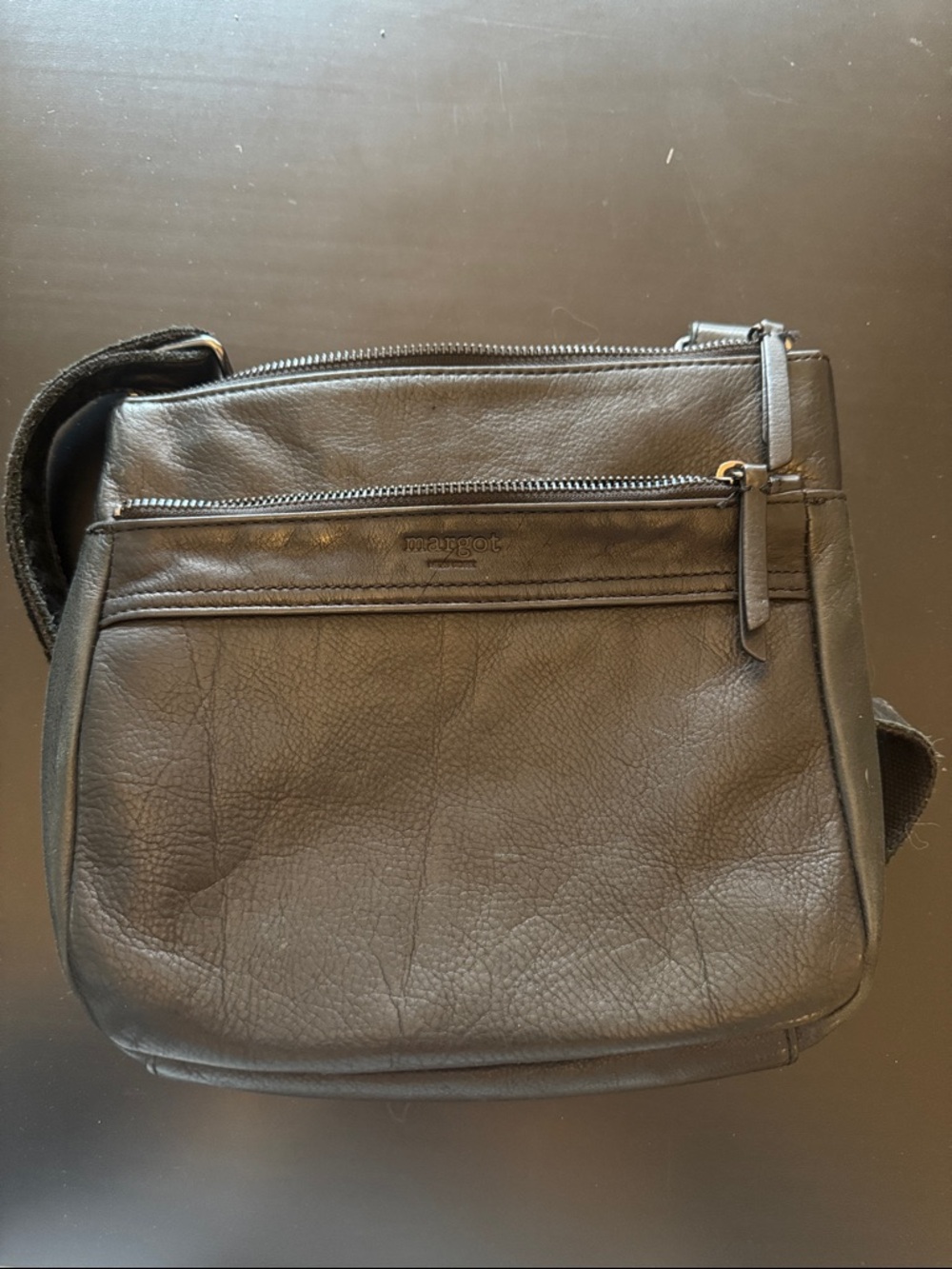 margot Black Leather Messenger Crossbody Bag